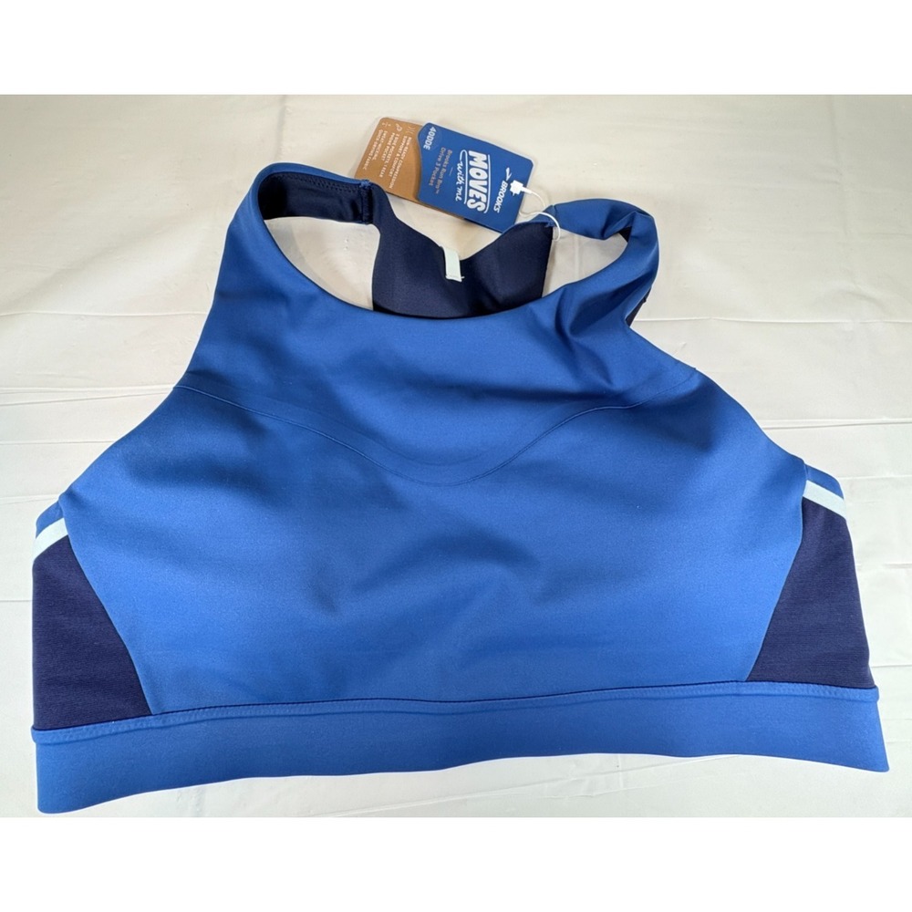 NWT BROOKS Women's Drive 3 Pocket Run Bra 40 DD/E - 2 Tone Blue Moisture Wicking